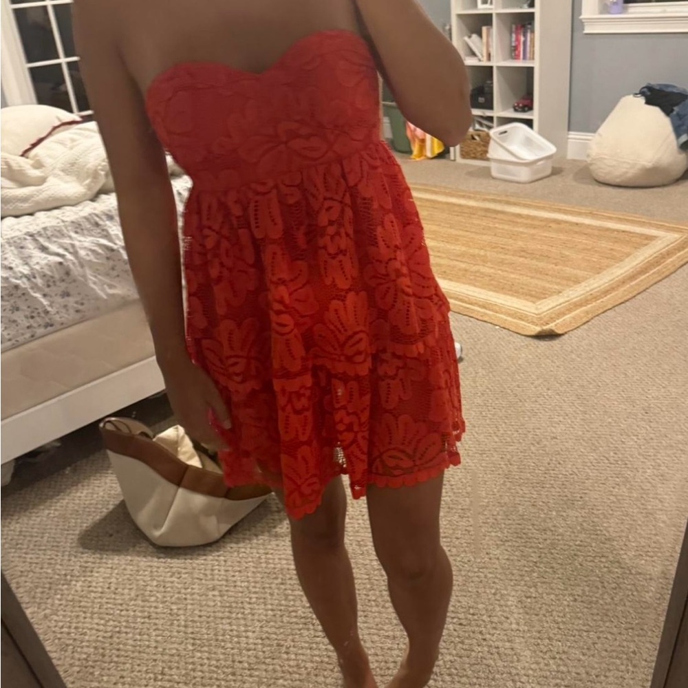 Anthropologie (Maeve brand) reddish orange lace mini dress